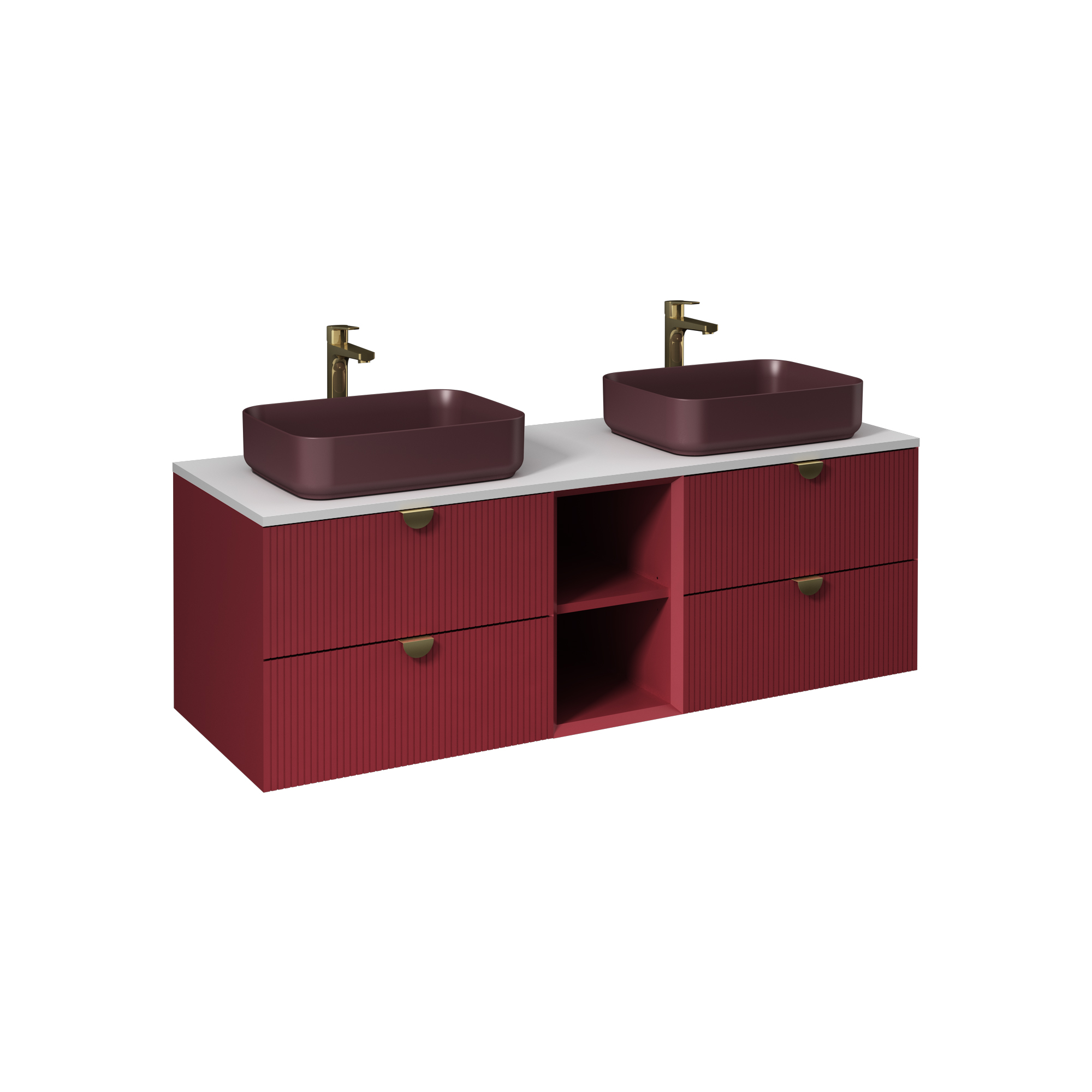 Infinity  Washbasin Cabinet Ruby Red, with Rustic Maroon Washbasin 59"