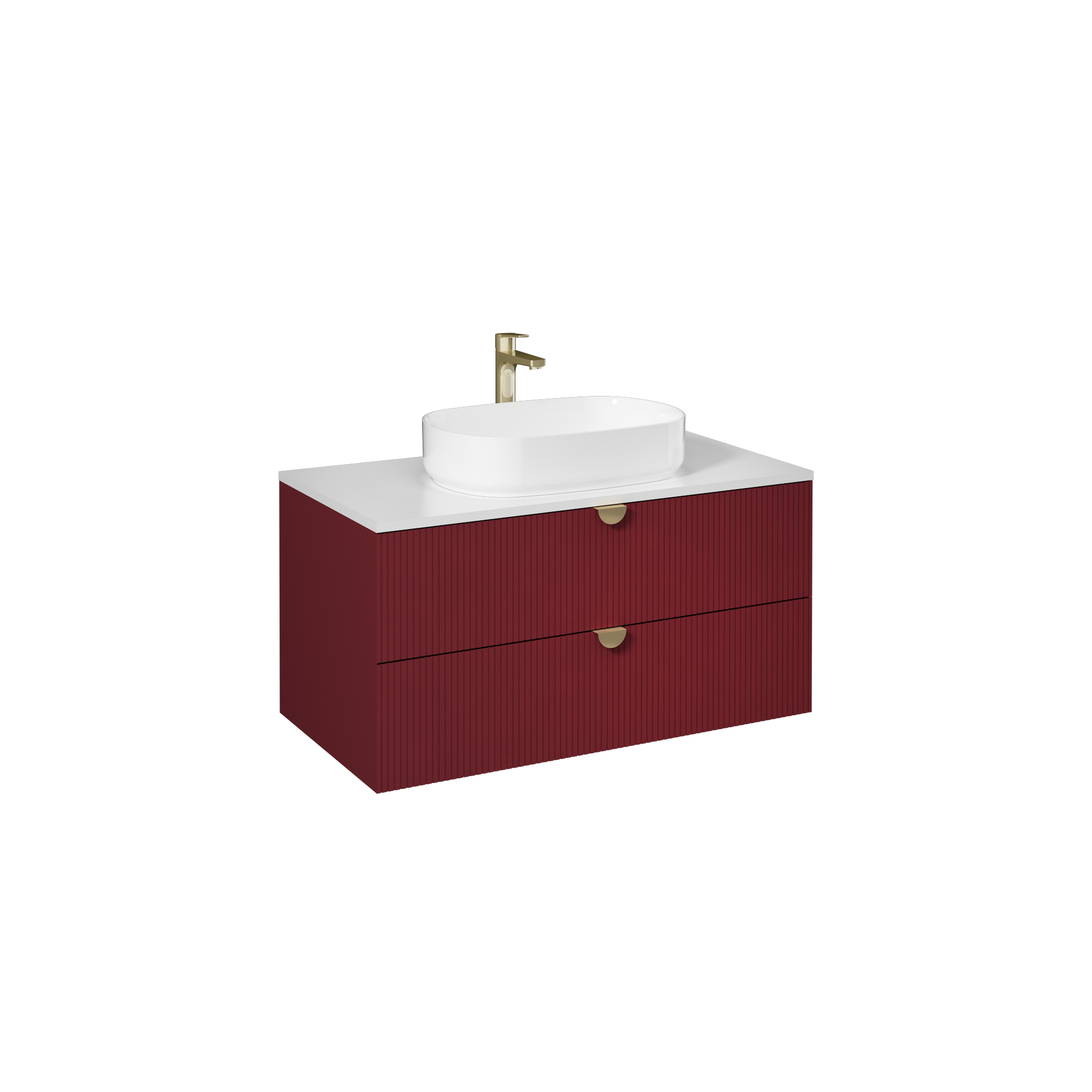 Infinity Washbasin Cabinet, Ruby Red, with White Washbasin 51"
