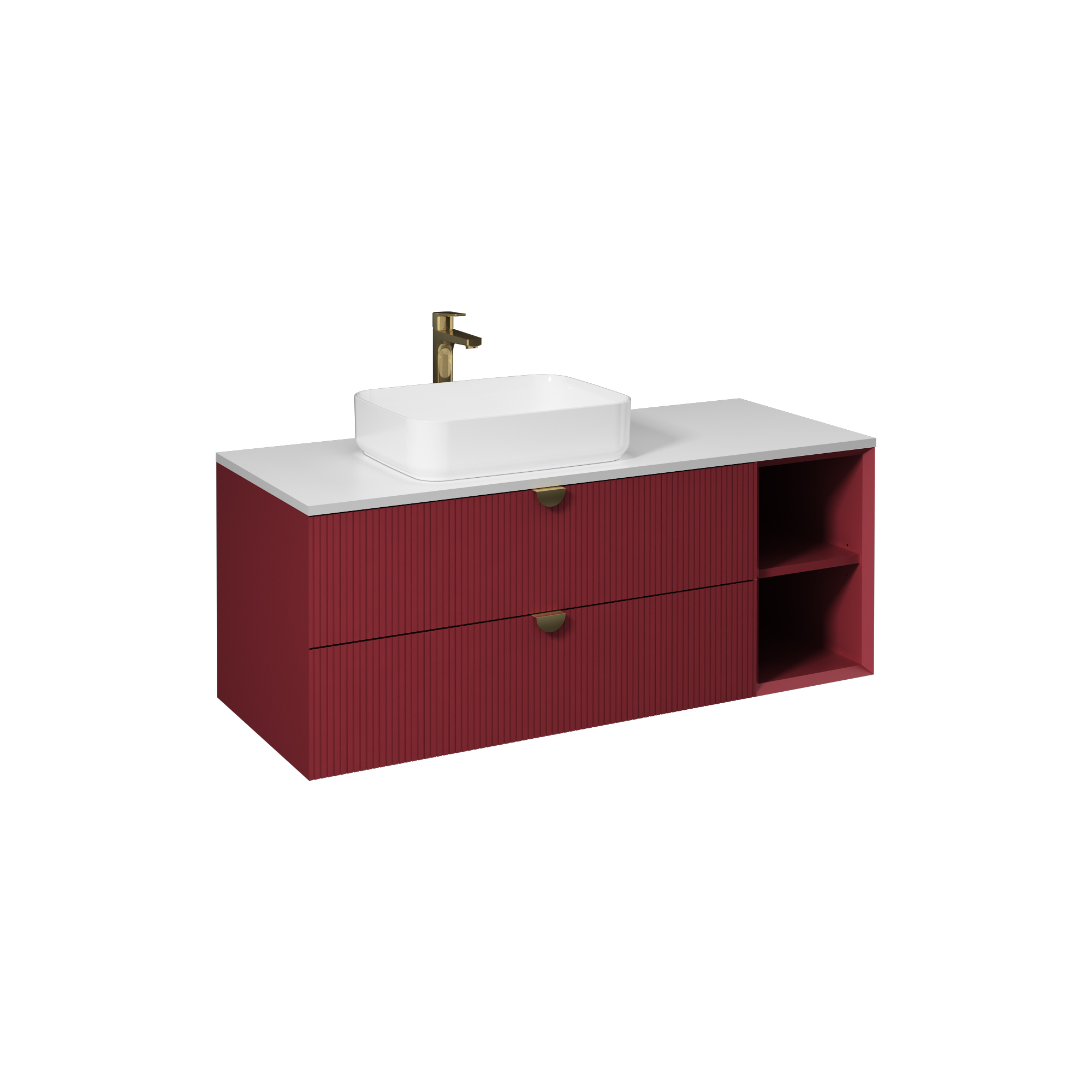 Infinity Washbasin Cabinet, Ruby Red, with White Washbasin 51"