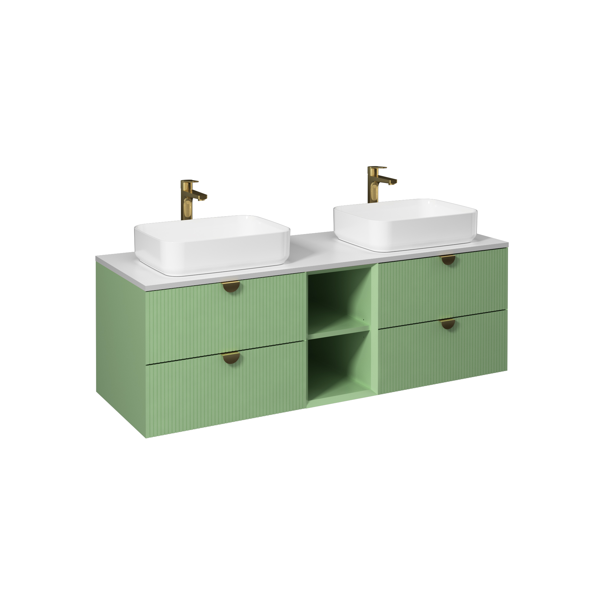 Infinity Washbasin Cabinet Pastel Green, White Washbasin 59"